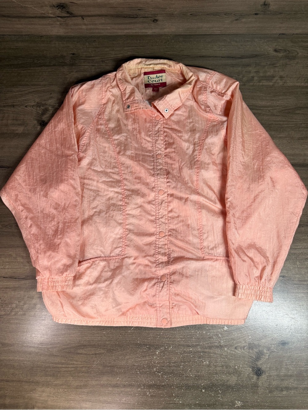 Vintage 90s Tudor Court by Haband Womens 2XL Pink Nylon Windbreaker Snap Jacket